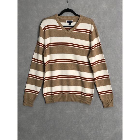 Club Room Other - Club Room Men's Size Medium Stripe V-Neck Sweater Tan/Rust NEW